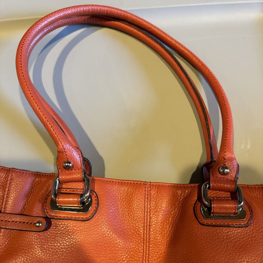 Tignanello Leather Shoulder Bag Pebbled Double Handle Tote Pink Orange 14x11 - Picture 3 of 12